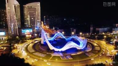 4K城市交通_航拍湖北武汉光谷广场夜景交通
